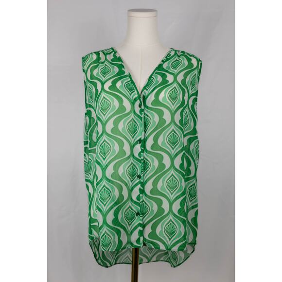 Cabi Size XL Women's Blouse Sleeveless Geometric Pattern Green White - Picture 1 of 6